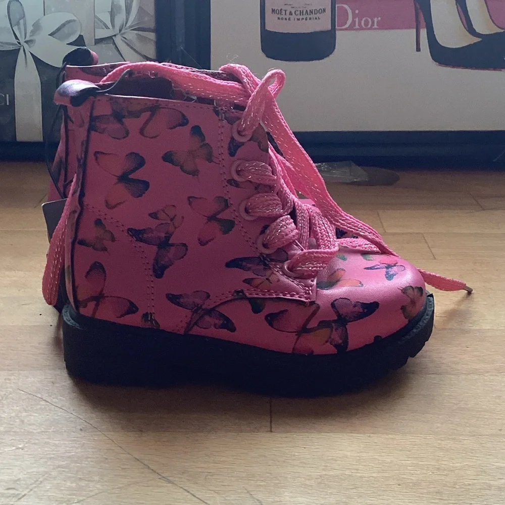Pink Butterfly Kids Boots